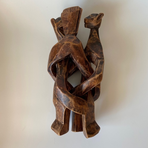 Vintage Wooden Interlocking Sculpture: Unity Trio, African, Hand Carved - Picture 8 of 9